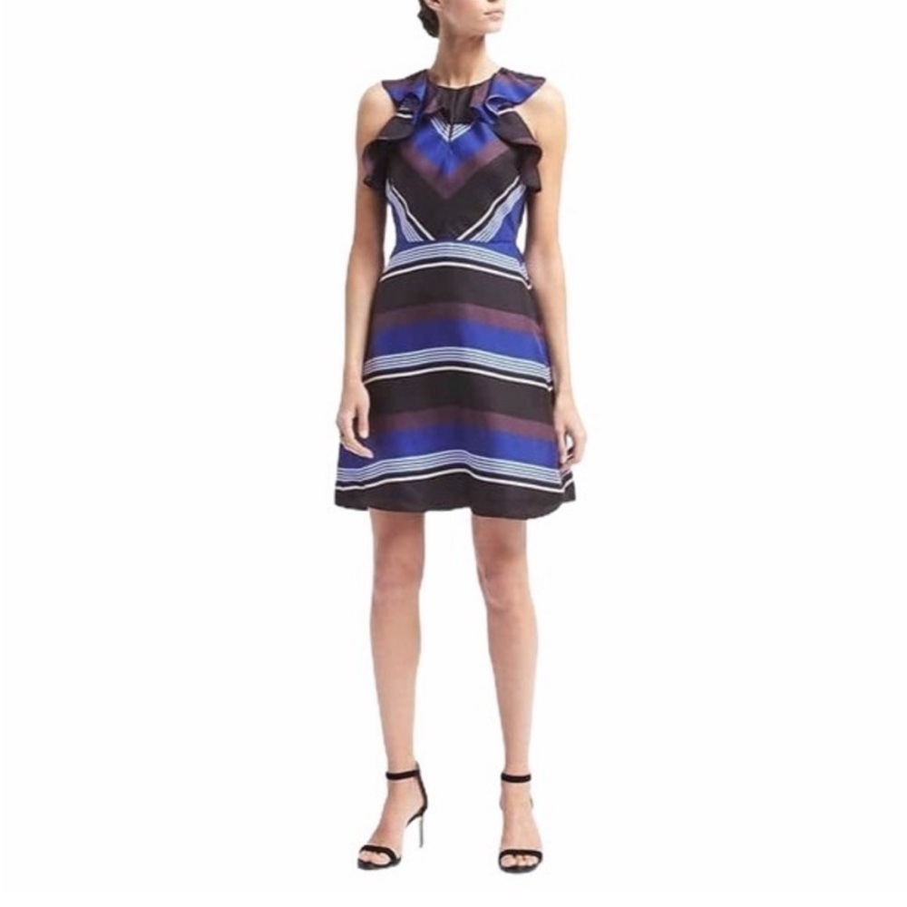 Banana Republic Size 14 100% Silk Striped Preppy Career Fit & Flare Dress LKNW